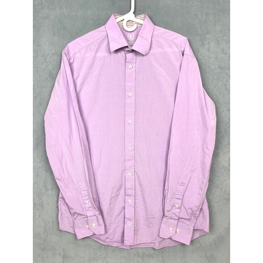 Bugatchi Uomo Mens Lavender Purple Shaped Fit Long Sleeve Cotton Shirt Large